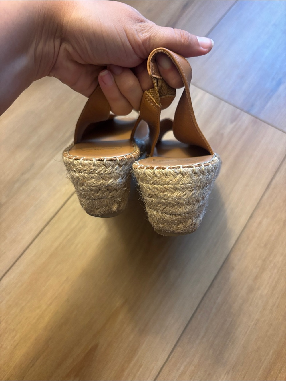 MADE IN SPAIN - Leather Slingback Espadrille Peep-Toe Flats — Tan - Picture 5 of 9